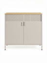 SONGMICS Storage Cabinet, Metal Cabinet, with Double Door, Magnetic Closure, Adjustable Shelf, Steel Frame, 80 x 40 x 76 cm, Light Khaki and Light Oak LSC102L01