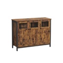 VASAGLE Buffet, Table Buffet, Meuble de Rangement avec Portes en Verre, Salle à Manger, Salon, Couloir, Cuisine, Structure en Acier, Style Industriel, Marron Rustique et Noir LSC099B01
