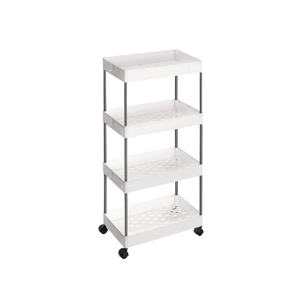 SONGMICS Chariot de Rangement à 4 Niveaux, Chariot Roulant à Roulettes, Chariot de Cuisine Peu Encombrant dans la Salle de Bain de Bureau, 40 x 22 x 86 cm, Blanc KSC10WT