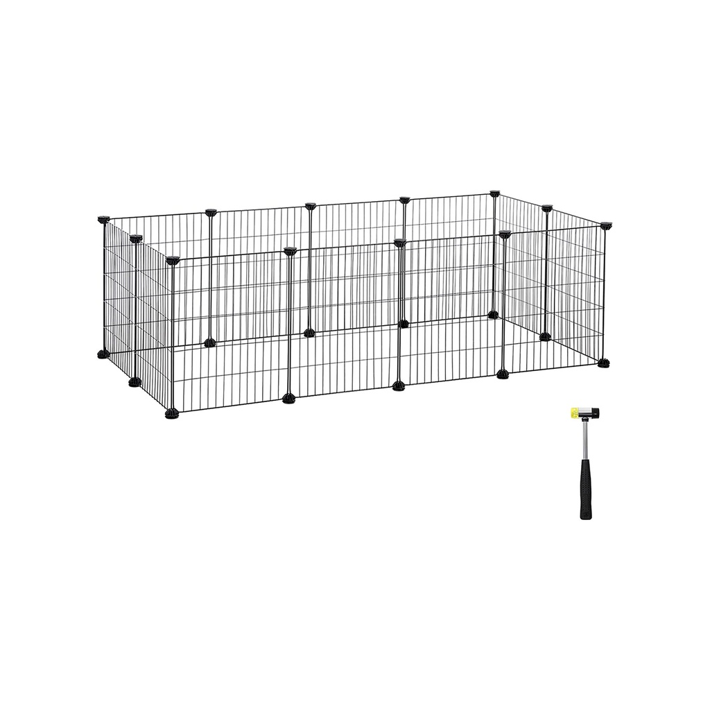 SONGMICS Parc pour cochons d'Inde, cage d'intérieur pour lapin, grand enclos d'exercice, clôture modulaire en métal pour hamster, animal domestique, petits animaux, noir LPI01H