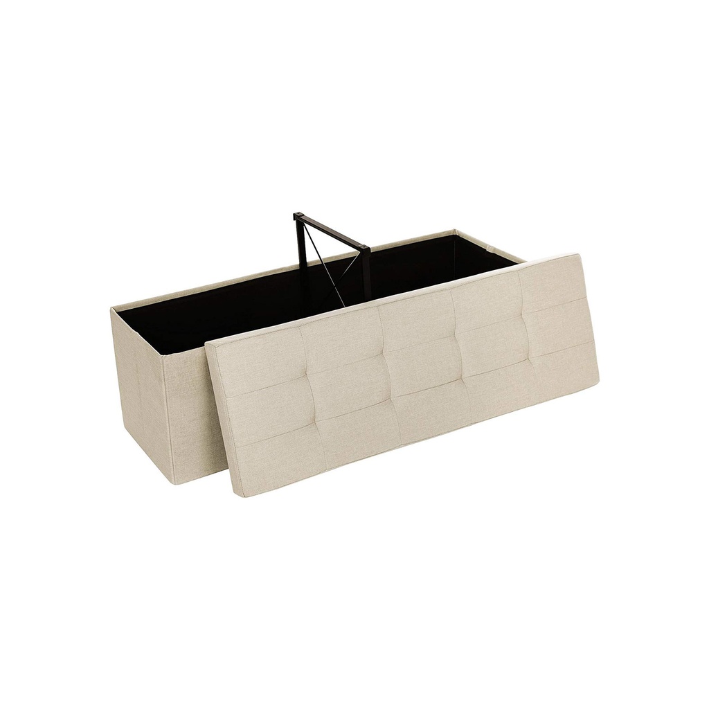 SONGMICS Ottomane de rangement pliable, banc capitonné, repose-pieds avec couvercle, tissu imitation lin, 120 L, supporte jusqu'à 300 kg, 110 x 38 x 38 cm (L x l x H), beige LSF77BE
