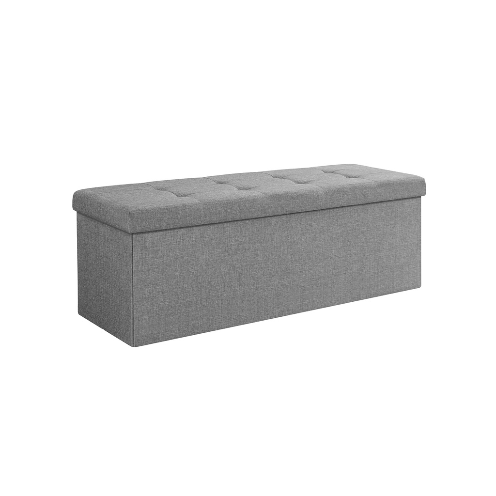SONGMICS Banc de rangement pliable 110 cm, coffre de rangement, repose-pieds, pour chambre, gris clair ULSF77G