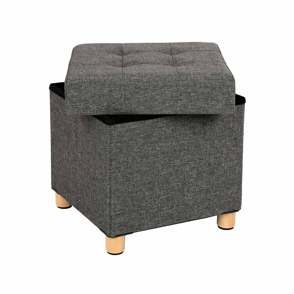 SONGMICS Pouf cube de rangement pliable et repose-pieds avec pieds en bois et couvercle gris foncé LSF14GYZ