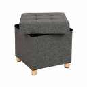 SONGMICS Pouf cube de rangement pliable et repose-pieds avec pieds en bois et couvercle gris foncé LSF14GYZ