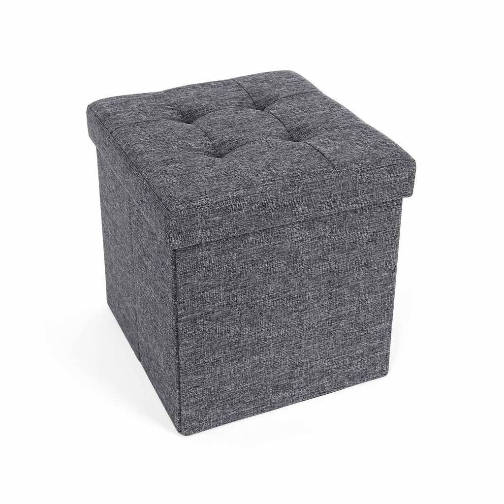 SONGMICS Tabouret de Rangement Pliant Repose-Pieds et Lin Textile Gris foncé 38 x 38 x 38 cm lsf27z