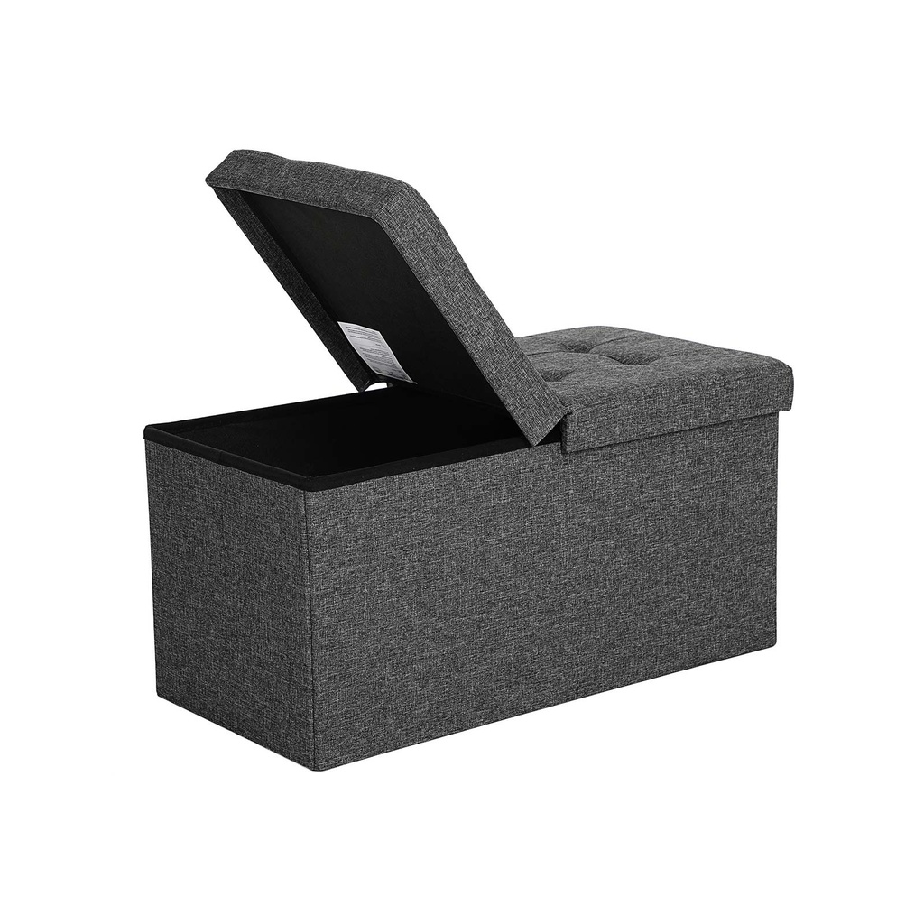 SONGMICS Ottoman de Rangement 80 L, Banc à Chaussures Pliant, avec Couvercle Rabattable, Capacité de Charge 300 kg, 76 x 38 x 38 cm, Gris foncé LSF46GYZ