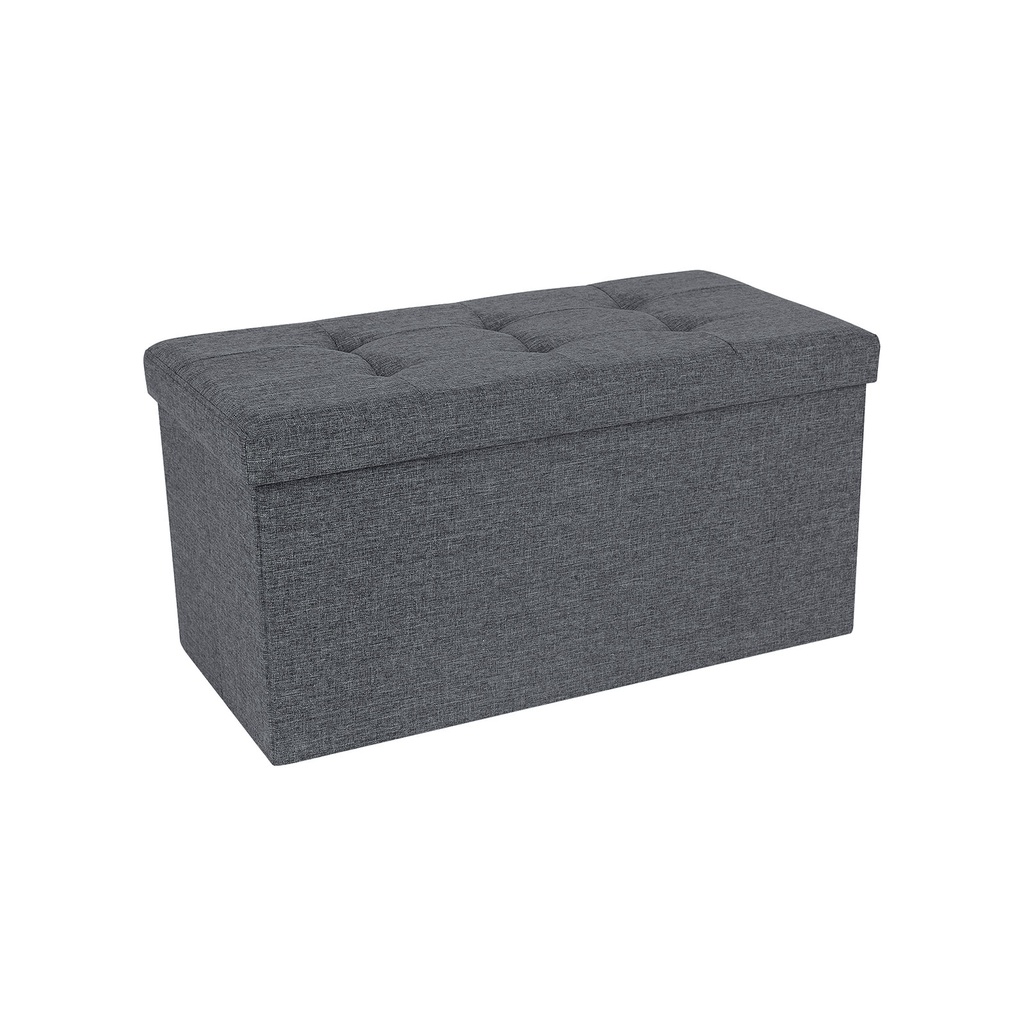 SONGMICS Banc Ottoman de Rangement Pliant en Tissu de Lin Polyvalent Peu encombrant Gris foncé 76 x 38 x 38 cm LSF47K