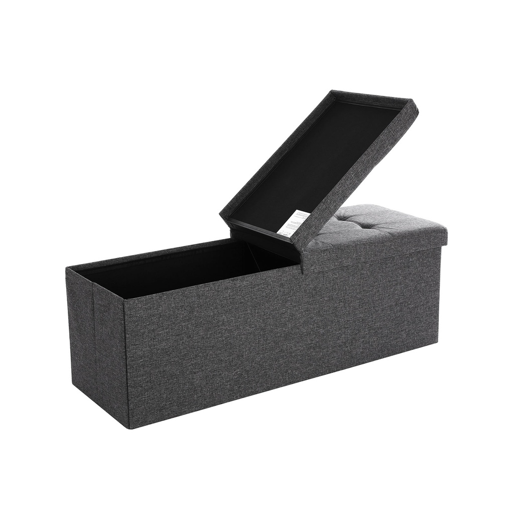 SONGMICS Bench with Storage Space, Storage Chest with Lid, Foldable, Load Capacity 300 kg, 120L, 38 x 110 x 38 cm, Linen Fabric Dark Grey LSF76GYZ