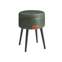 VASAGLE EKHO Collection - Ottomane de Rangement, Tabouret de Coiffeuse, PU avec Coutures, Moderne Milieu du Siècle, Tabouret de Rangement Rond avec Pieds en Acier, Capacité 150 kg, Vert Forêt LOM005C01