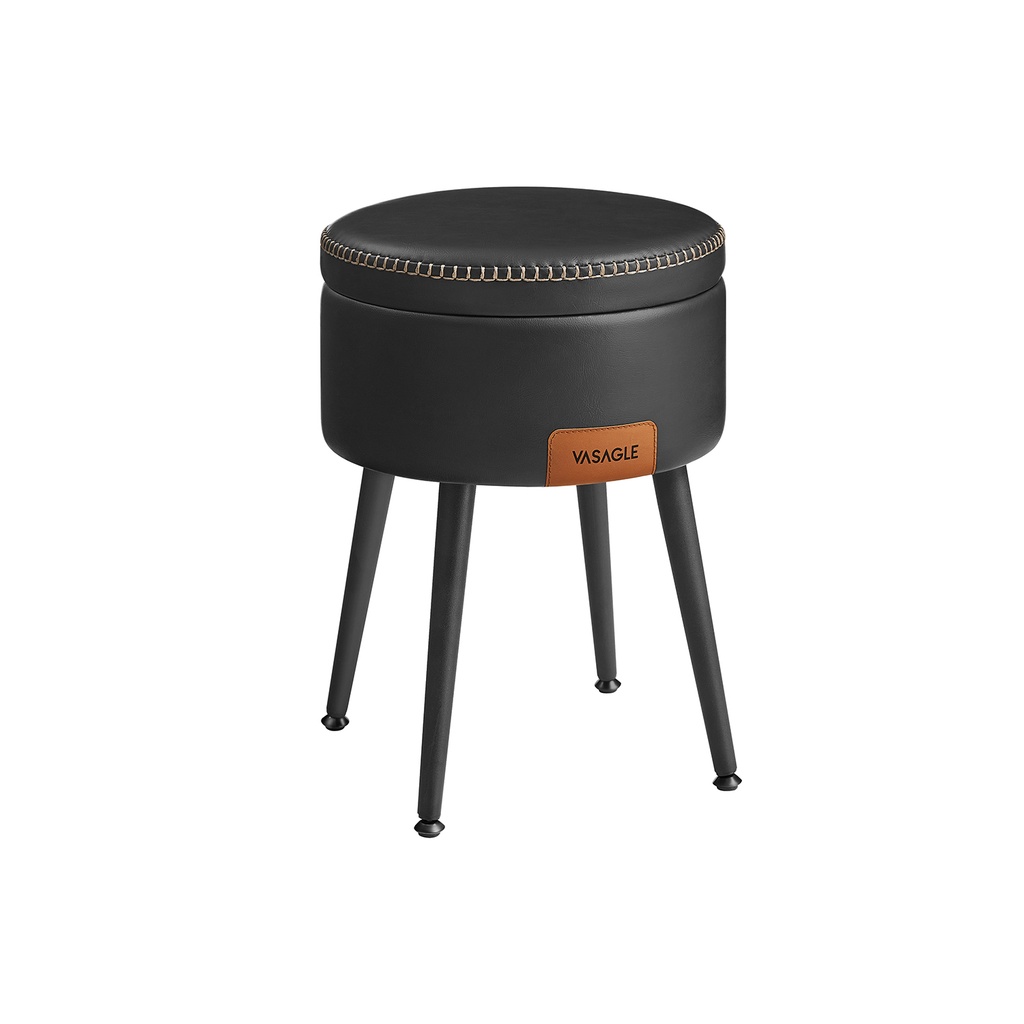 VASAGLE EKHO Collection Ottomane de rangement, tabouret de coiffeuse, siège de rangement rond, charges 330 lb, noir encre LOM005B01
