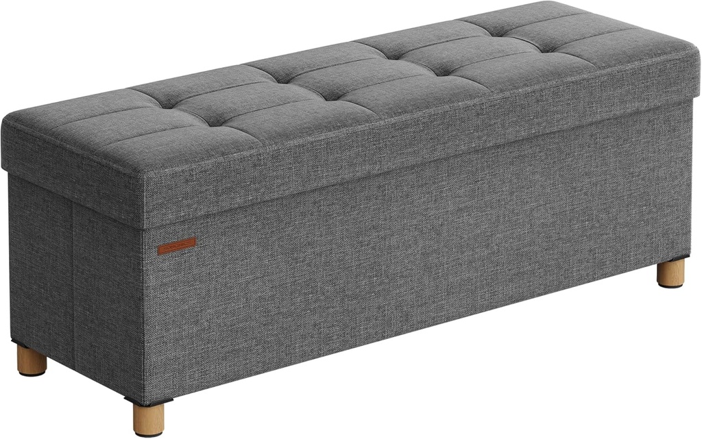 SONGMICS Tabouret de Rangement, Pouf Pliant, Repose-Pieds, 38 x 110 x 40 cm, Extrémité Cube avec Rangement, Charges jusqu'à 300 kg, pour Salon, Chambre, Entrée, Gris Ardoise LSF018G11