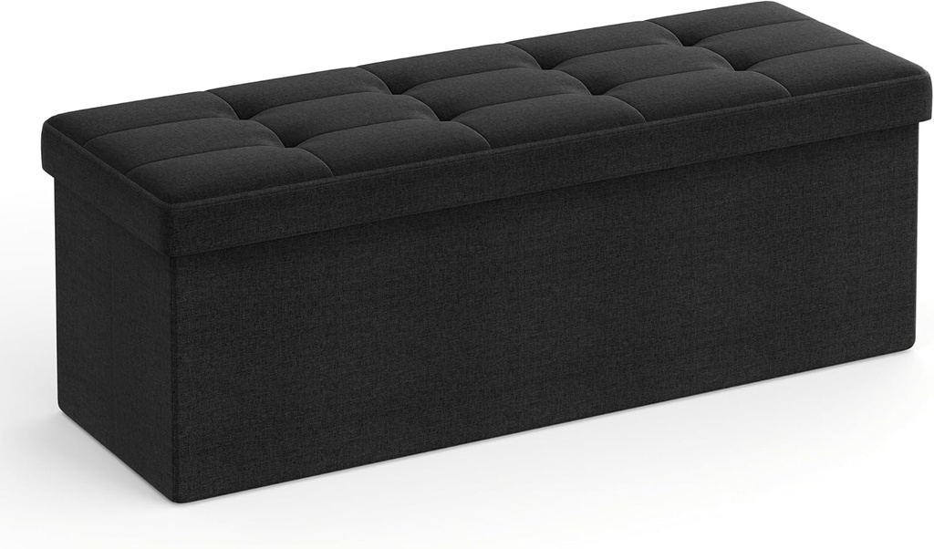SONGMICS Tabouret avec Espace de Rangement, LSF077B01, Banc Pliant, 38 x 110 x 38 cm, Repose-Pieds, Coffre de Rangement, Charge Maximale 300 kg, pour Salon, Chambre, Couloir, Noir Encre