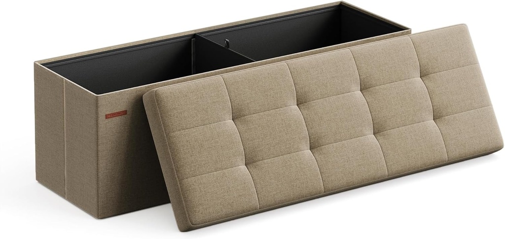 SONGMICS MAZIE Collection - Banc ottoman de rangement pliable de 43 pouces, repose-pieds ottoman, banc d'extrémité de lit, coffre de rangement, charge 660 lb, pour salon, chambre à coucher, entrée, marron chameau ULSF077R01