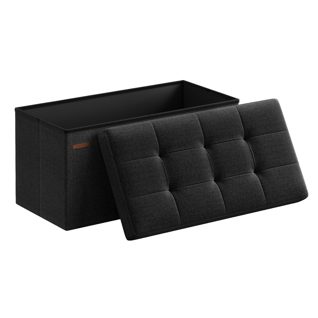 SONGMICS Banc Ottoman de Rangement Pliable 76 cm, Repose-Pieds Ottoman, Coffre de Rangement, Charge 300 kg, pour Salon, entrée, Noir Encre ULSF047B01