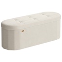 SONGMICS Collection MAZIE – Ottoman pliant avec rangement, banc ottoman de rangement ovale, pour salon, chambre à coucher, tissu velours, 15 x 43 x 15 pouces, blanc crème ULSF297LH01