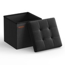 SONGMICS Ottoman Boîte de Rangement, Repose-Pieds Pliable en Tissu Aspect Lin avec Rangement, Tabouret Pouf 22 L, 30 x 30 x 30 cm, Noir, pour Salon, Collection MINOTA LSF028B01