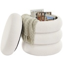 SONGMICS Tabouret de coiffeuse, pouf rond avec rangement, repose-pieds rembourré, couvercle amovible, pour salon, chambre, assemblage facile, polaire Teddy, blanc ULOM015WD01