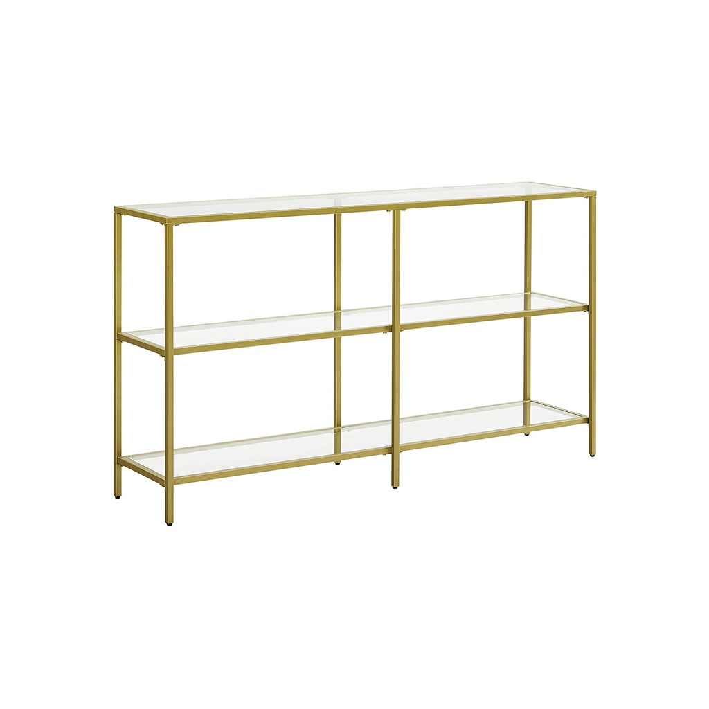 VASAGLE Table Console, Table de canapé avec 3 étagères, étagère en Verre trempé, 130 x 30 x 73,3 cm, Structure en métal, Moderne, pour Couloir Salon Chambre, Couleur Or LGT024A01