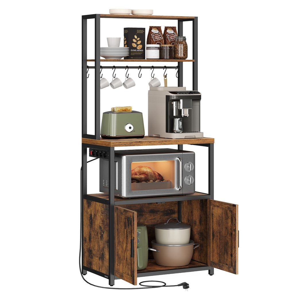 Bar à café avec station de recharge, support de boulanger de cuisine avec armoire, marron et noir