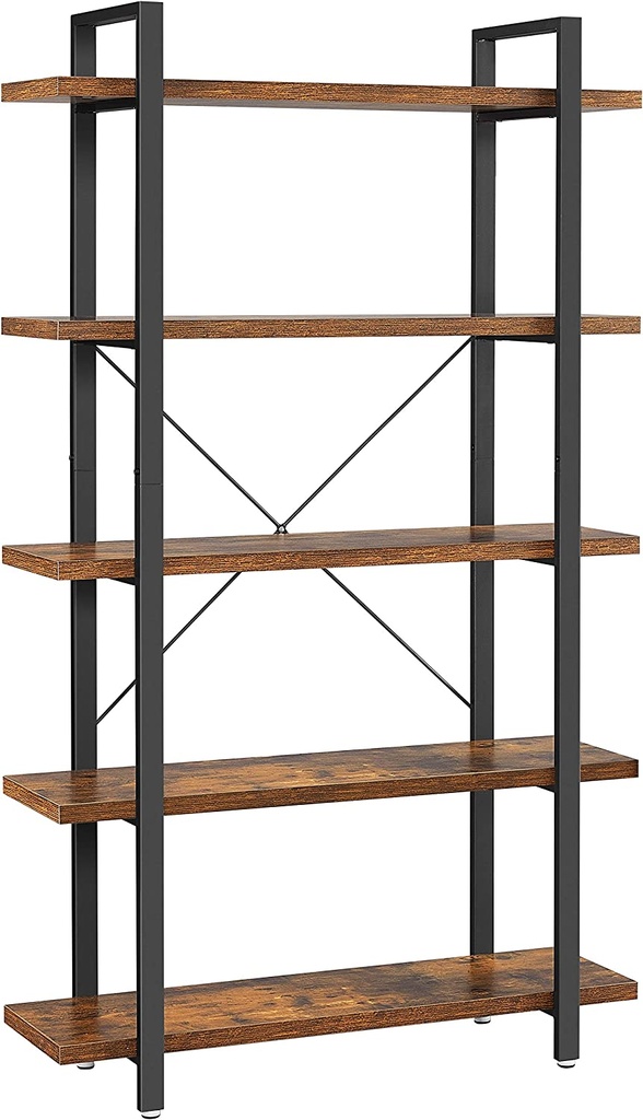VASAGLE Bibliothèque à 5 niveaux, étagère de rangement industrielle robuste, étagère sur pied, assemblage facile, salon, chambre, bureau, marron rustique et noir LLS55BX
