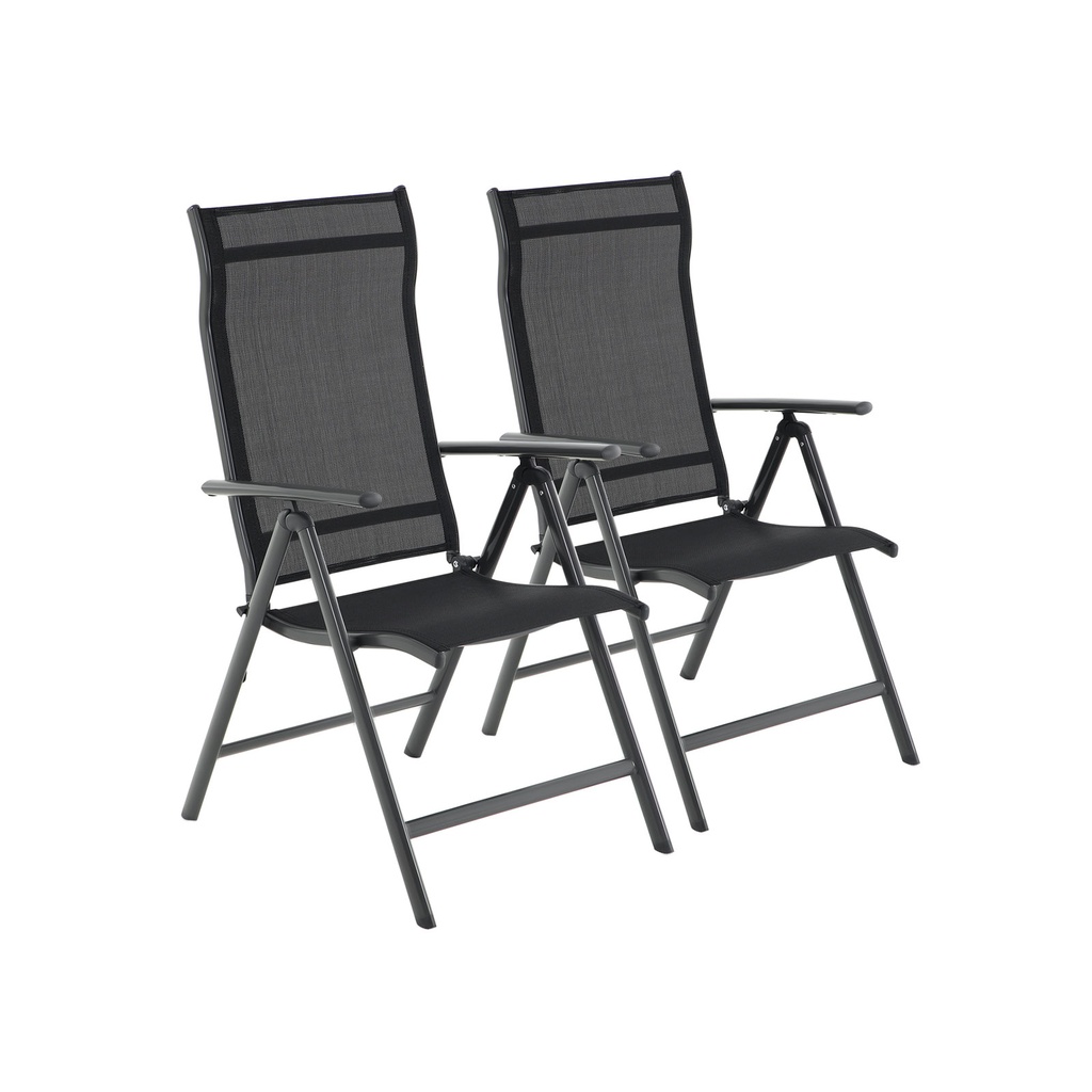 [GCB29BK] SONGMICS Lot de 2 chaises de jardin pliantes, chaises d'extérieur avec structure en aluminium durable, dossier inclinable à 8 angles, charge max. Capacité 120 kg, Noir GCB29BK