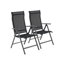 SONGMICS Lot de 2 chaises de jardin pliantes, chaises d'extérieur avec structure en aluminium durable, dossier inclinable à 8 angles, charge max. Capacité 120 kg, Noir GCB29BK