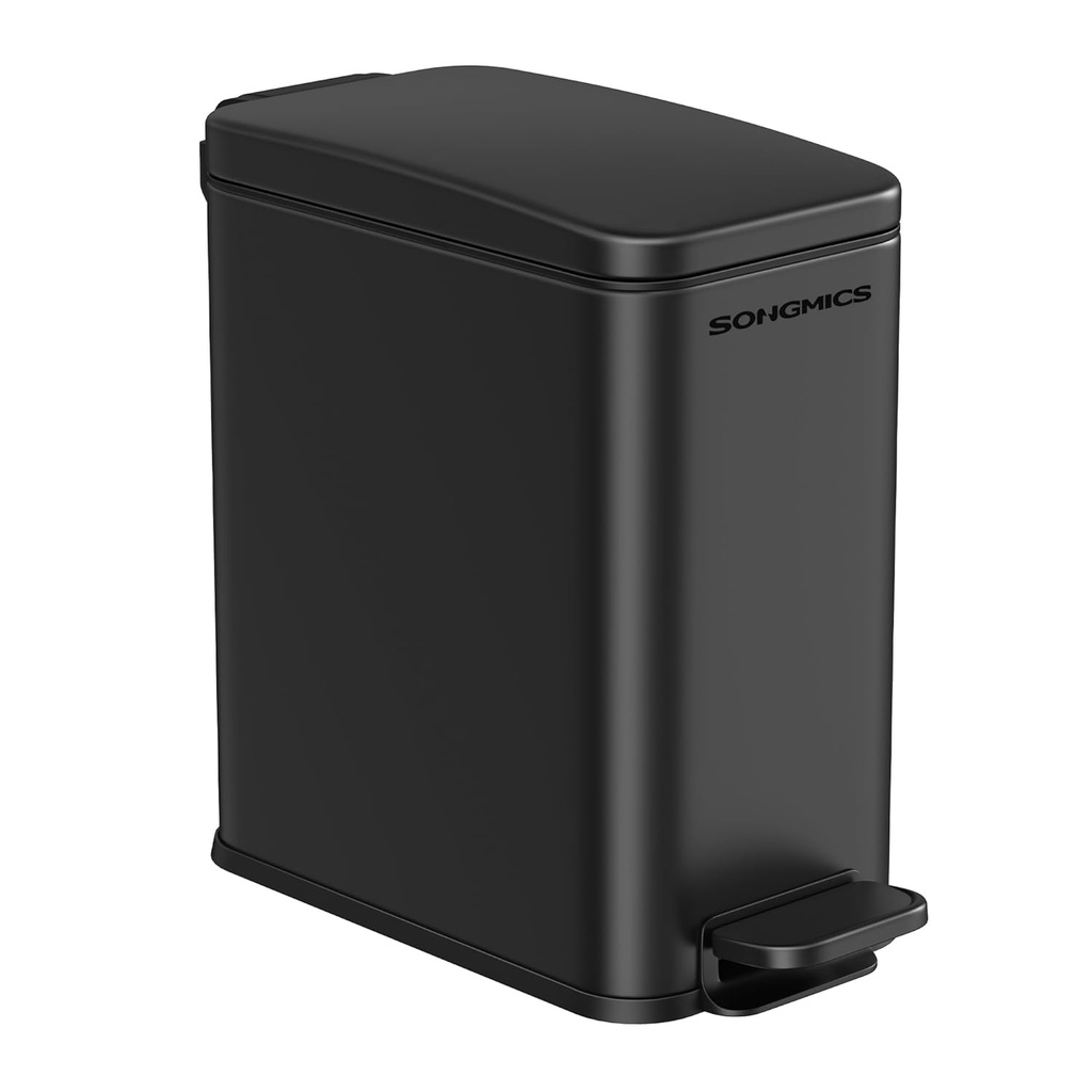 [LTB560B05] SONGMICS Poubelle de salle de bain, petite poubelle de 5 L avec couvercle, mince pour les petits espaces, poubelle en acier inoxydable, fermeture douce, noir ULTB560B05