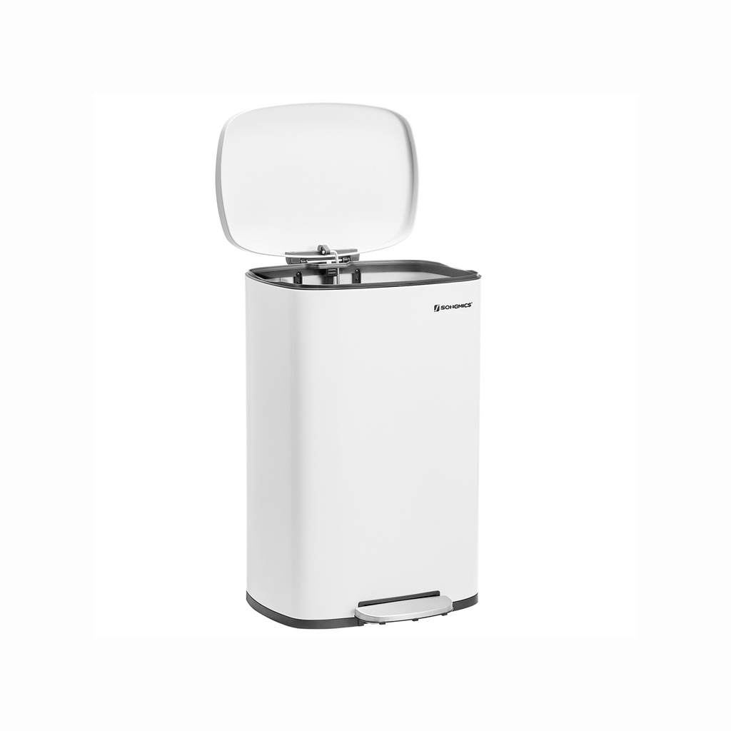 [LTB101W01] SONGMICS Poubelle de cuisine à pédale, 50 L, avec seau intérieur en plastique, couvercle à charnière, fermeture douce, anti-odeurs et hygiénique, blanc LTB101W01