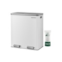 SONGMICS Poubelle double, 2 x 30 L, poubelle de cuisine à double compartiment avec 15 sacs poubelles, poubelle à pédale en métal avec seaux intérieurs et couvercles en plastique, fermeture amortie, fermeture anti-odeur, blanc et argent LTB60WT