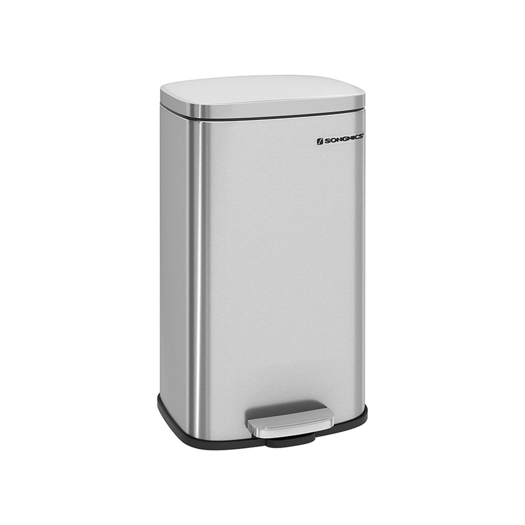 [LTB03NL] SONGMICS Poubelle de Cuisine, Poubelle à Pédale 30L, avec Seau Intérieur en Plastique, Couvercle à Charnière, Fermeture Souple, Anti-Odeur et Hygiénique, Couleur Argent LTB03NL