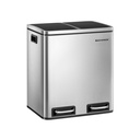 SONGMICS Poubelle de Recyclage, 2 Poubelles en Acier de 15 L, Poubelle à Marche avec Seau Intérieur et Poignées, pour Cuisine, Fermeture Souple, Hermétique, Argent et Noir LTB30H