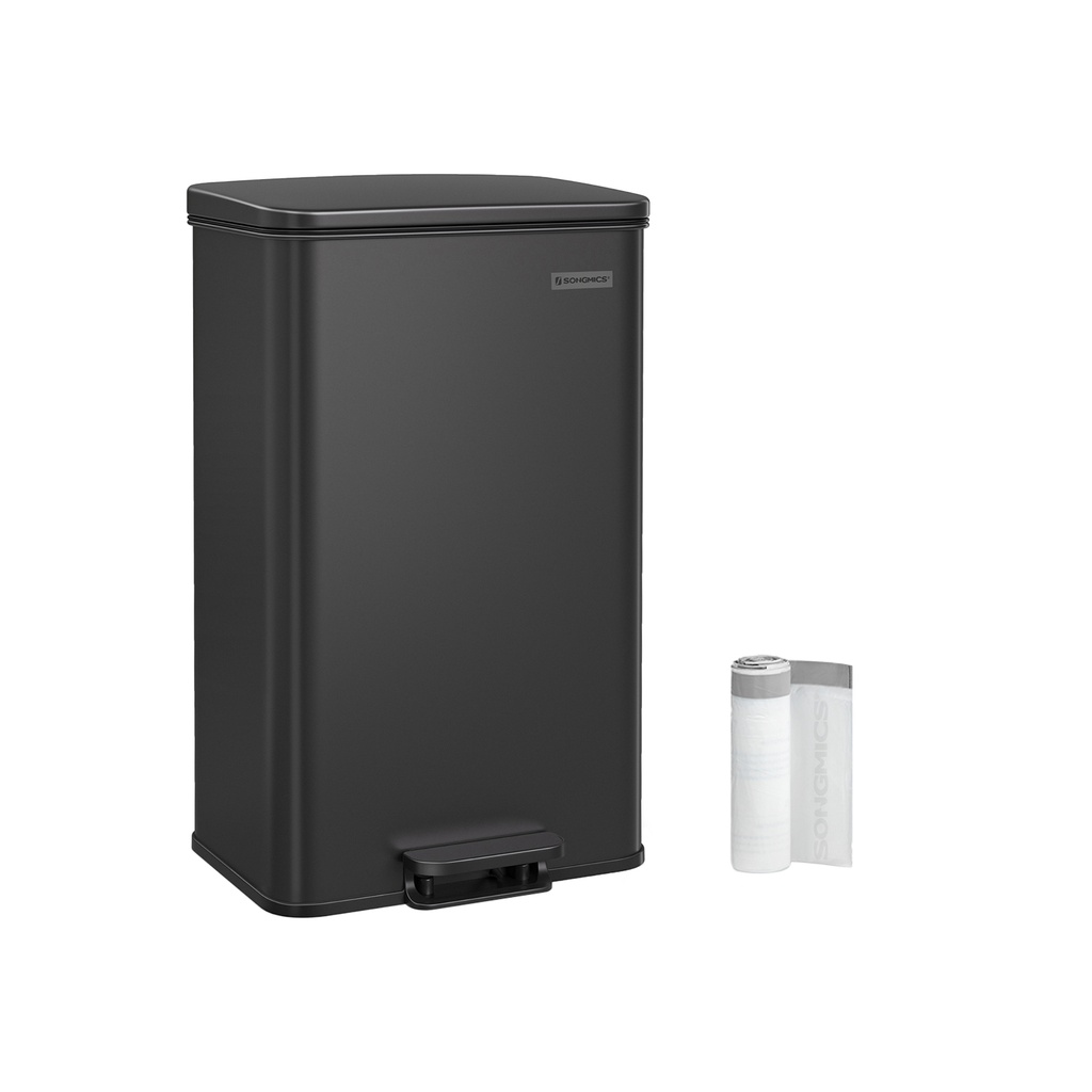 [LTB540B4002] SONGMICS Poubelle de cuisine, 40 L, grande poubelle à marchepied avec couvercle, acier, fermeture douce, 15 sacs inclus, noir LTB540B4002