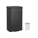 SONGMICS Poubelle de cuisine, 40 L, grande poubelle à marchepied avec couvercle, acier, fermeture douce, 15 sacs inclus, noir LTB540B4002