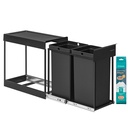 SONGMICS Poubelle de cuisine pour le recyclage et les déchets, poubelle intégrée pour armoire, 2 x 4 gallons (15 L), double compartiment, conception coulissante lisse, cadre en acier, couvercle en ABS, noir encre LTB950B01