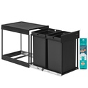 SONGMICS Poubelle de cuisine pour le recyclage et les déchets, poubelle intégrée pour armoire, 2 x 20 L (5,3 gallons) doubles compartiments, conception coulissante lisse, cadre en acier, couvercle en ABS, noir encre LTB951B01