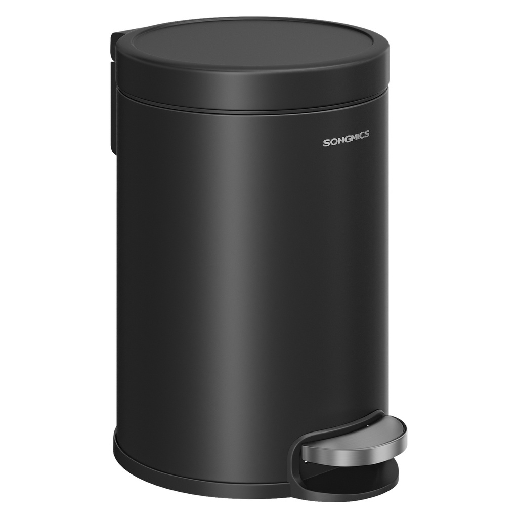 [LTB013BZ01] SONGMICS Poubelle de salle de bain à pédale, 3 L, en acier, avec couvercle à fermeture douce, seau intérieur, pour déchets, chambre à coucher, noir encre LTB013BZ01