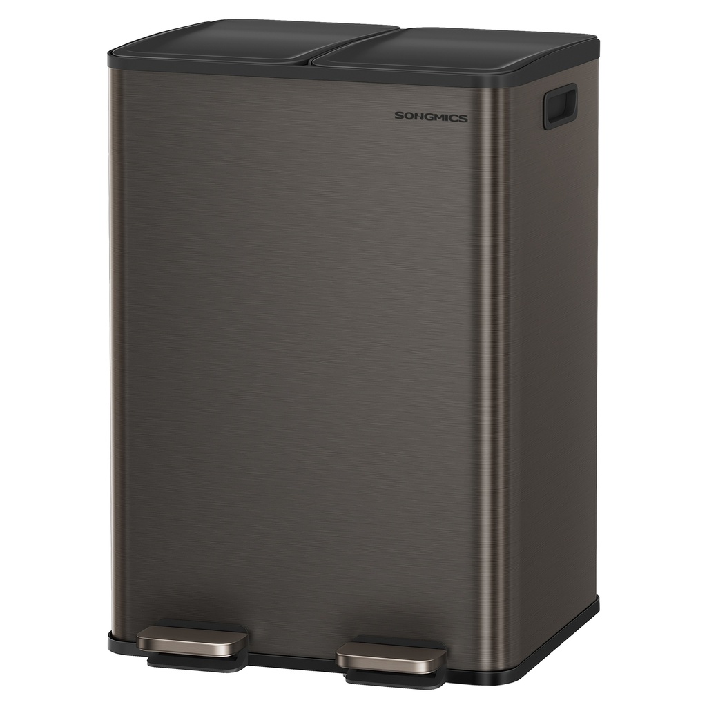 [LTB741G01] SONGMICS Poubelle, 2 x 8 gallons (2 x 30 L), poubelle à double compartiment avec couvercle à fermeture douce, pédale et seaux intérieurs, acier inoxydable, comprend 15 sacs de doublure, gris ardoise ULTB741G01