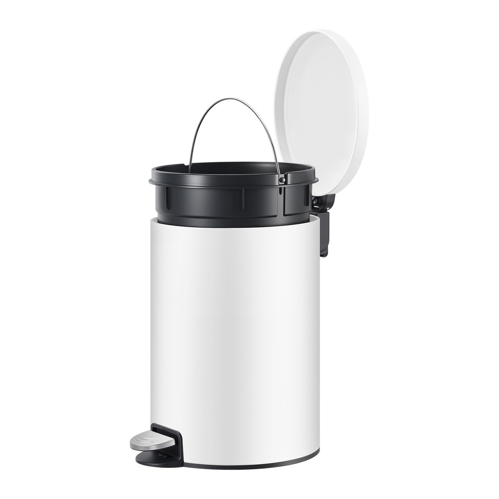 [LTB021WZ01] SONGMICS LTB021WZ01 Poubelle ronde avec 15 sacs, pédale en métal, seau intérieur en plastique amovible, poignée, fermeture amortie, acier, 20 L, blanc nuage