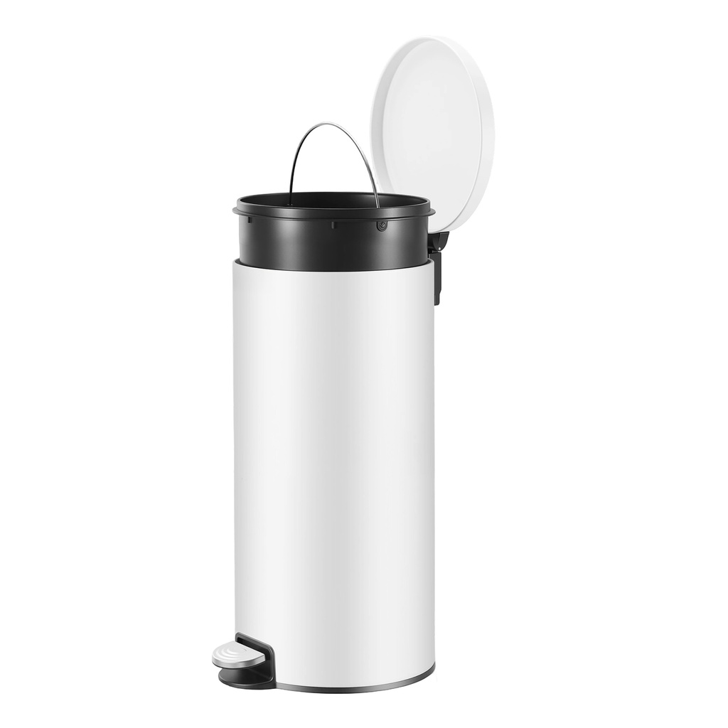 [LTB031WZ02] SONGMICS Poubelle ronde 30 L avec 15 sacs poubelles, pédale en métal, seau en plastique amovible, poignée, couvercle à fermeture amortie, acier, blanc nuage LTB031WZ02