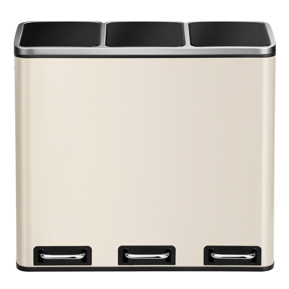 [LTB054A02] Ensemble de poubelles de recyclage, poubelles à pédale en acier avec couvercles et seaux intérieurs pour cuisine, Beige