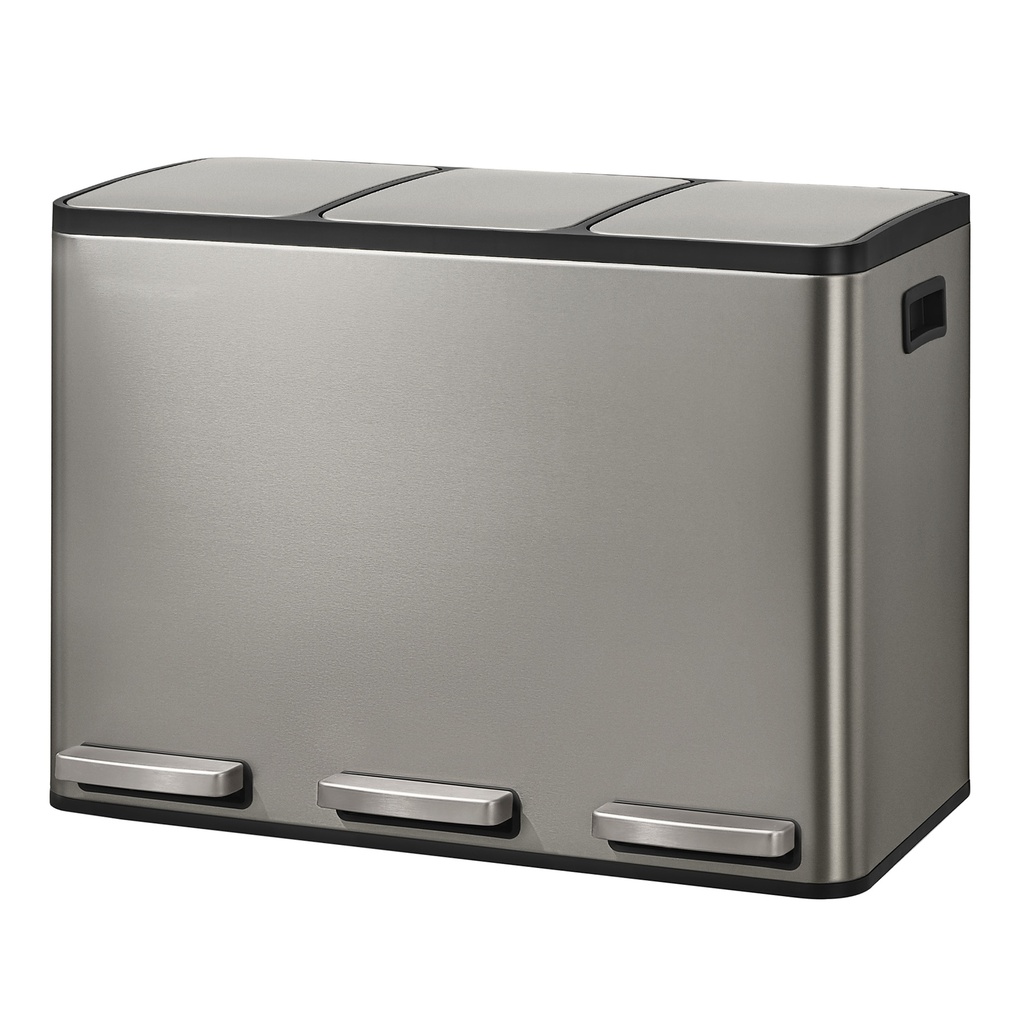 [LTB145EZ01] SONGMICS Poubelle de cuisine 3 x 4 gallons (3 x 15 L), poubelle de recyclage à 3 compartiments avec 15 sacs poubelles, seaux intérieurs amovibles, couvercle, poignées, fermeture douce, acier inoxydable, argent LTB145EZ01