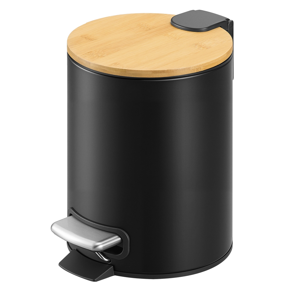 [LTB113BZ01] SONGMICS Petite Poubelle, Poubelle avec Couvercle en Bambou, Pédale en Métal, Seau Intérieur Amovible, Fermeture en Douceur, pour Salle de Bain, 0,8 Gallons (3 L), Noir Encre LTB113BZ01