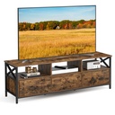 VASAGLE Meuble TV, Meuble TV pour TV jusqu'à 65", Table TV avec 3 tiroirs et 3 étagères ouvertes, 40 x 147 x 50 cm, pour Salon, Chambre, Structure en Acier, Marron Rustique et Noir LTV301B01