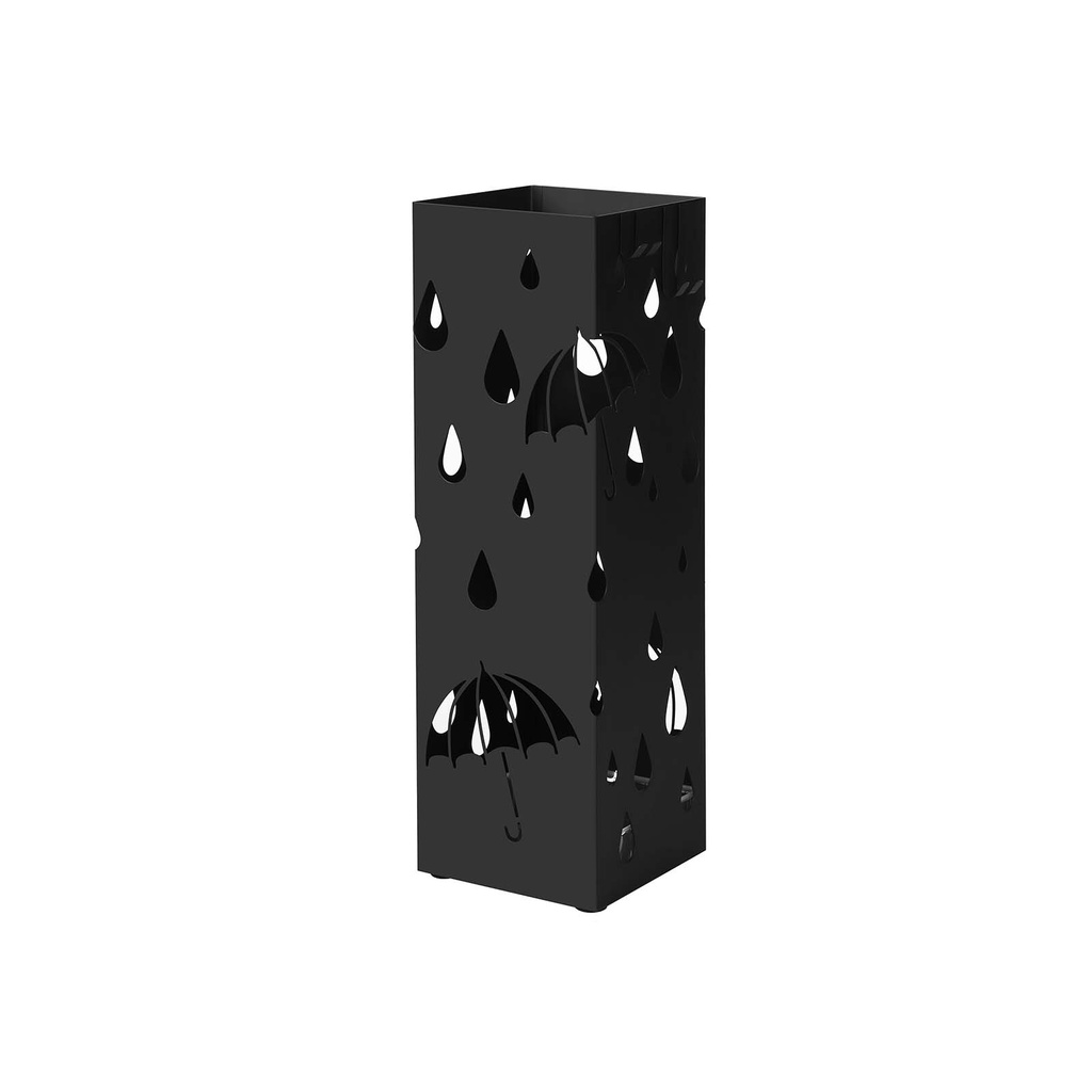 SONGMICS Porte-Parapluie en Métal, Porte-Parapluie Carré avec Bac Récupérateur et 4 Crochets, 15,5 x 15,5 x 49 cm, Noir LUC49B