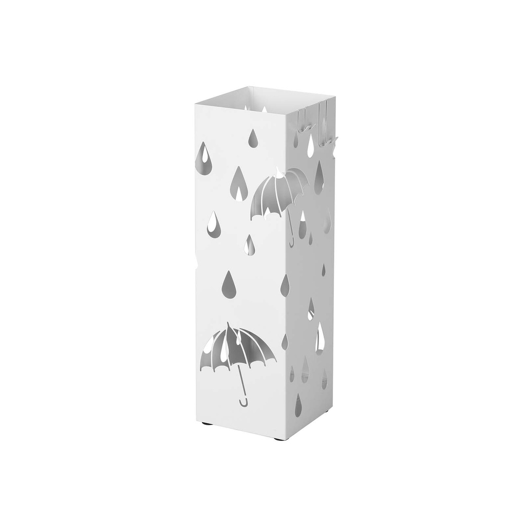 SONGMICS Porte-Parapluie en Métal, Porte-Parapluie Carré avec Bac Récupérateur et 4 Crochets, 15,5 x 15,5 x 49 cm, Blanc LUC49W
