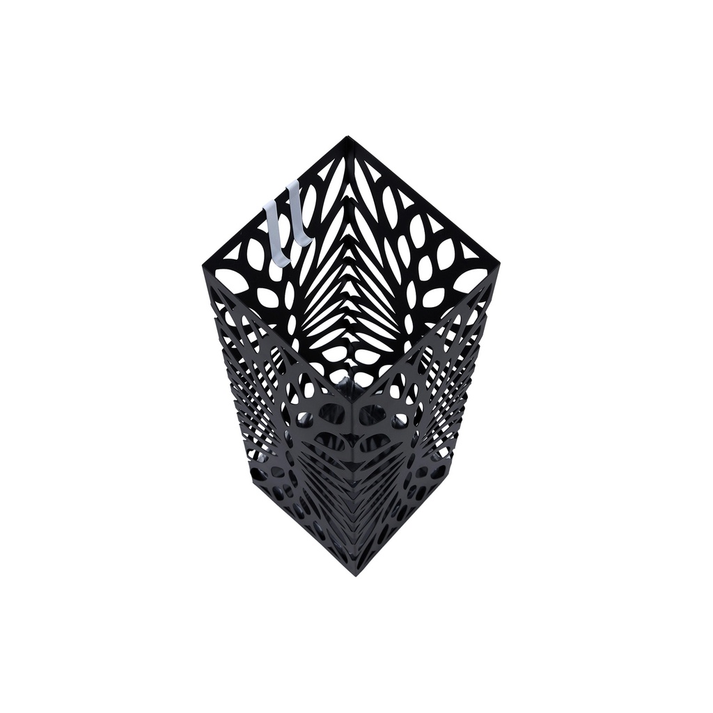 SONGMICS Porte-Parapluie en Métal, Porte-Parapluie Carré Moderne, 15,5 x 15,5 x 49 cm, avec 4 Crochets et un Bac de Récupération Amovible, pour Couloir, Bureau, Noir LUC48B