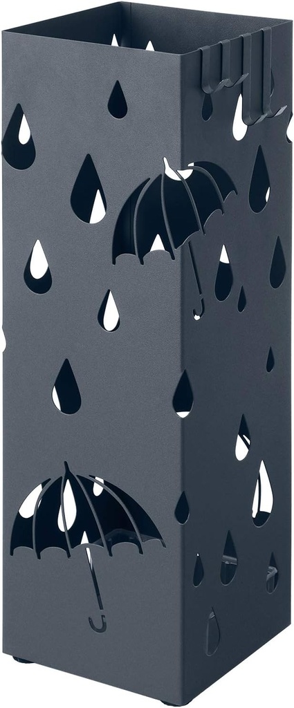 SONGMICS Porte-Parapluie en Métal, Porte-Parapluie Carré avec Bac Récupérateur et 4 Crochets, 15,5 x 15,5 x 49 cm, Gris Anthracite LUC049G01