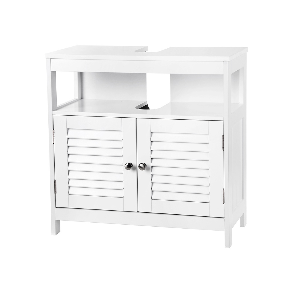[BBC02WT] VASAGLE Meuble sous Lavabo sans Lavabo Beaucoup d'Espace de Rangement Meuble de Salle de Bain avec 2 Portes à Lattes Blanc, Panneaux MDF, Avec Compartiment Ouvert, 60 x 30 x 60 cm