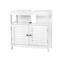VASAGLE Meuble sous Lavabo sans Lavabo Beaucoup d'Espace de Rangement Meuble de Salle de Bain avec 2 Portes à Lattes Blanc, Panneaux MDF, Avec Compartiment Ouvert, 60 x 30 x 60 cm