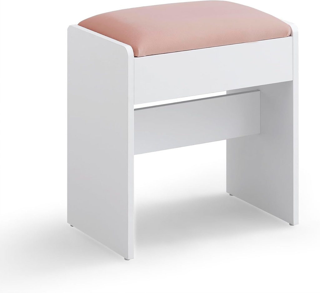 VASAGLE RDS001W01 Tabouret de coiffeuse rembourré en velours avec coussinets antidérapants pour dressing, chambre à coucher, entrée, blanc mat rose pastel